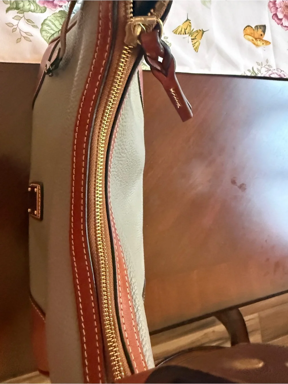 Dooney & Bourke Taupe and Brown Pebbled Leather Shoulder Bag